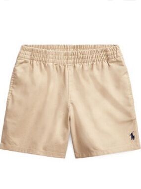 POLO by RALPH LAUREN Boys Kids Khaki Tan Elastic Pull-up Shorts w Blue Logo